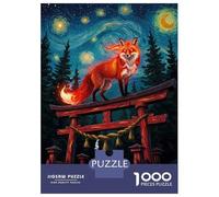 Hard Jigsaw Puzzle for Adults 1000 Pieces Fox on Torii Gate Under Starry Night Adult Jigsaw Puzzle Relax Games Enhance Memory Educational Challenge 52x38cm/1000pcs