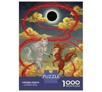 Hard Jigsaw Puzzle for Adults 1000 Pieces Foxes Under Eclipse with Red Ribbon Jigsaw for Adults Relax Games Difficult Challenge Birthday Present, Gifts, 38x26cm/1000pcs