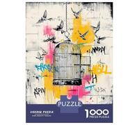 Hard Jigsaw Puzzle for Adults 1000 Pieces Freedom Birds - Open Cage Graffiti Street Art Jigsaw Brain Teaser Game Analysis And Logic Great Gift for Gaming 70x50cm/1000pcs