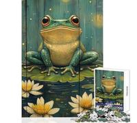 Hard Jigsaw Puzzle for Adults 1000 Pieces Frog on Lily Pads Painting Jigsaw Puzzle 1000 Relaxing Games Great Gifts for Games Staycation Kill Time (38x52cm)