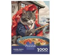 Hard Jigsaw Puzzle for Adults 1000 Pieces Funny Cat Eating Ramen Adult Puzzles Relax Games Enhance Memory Great Gift for Gaming 70x50cm/1000pcs