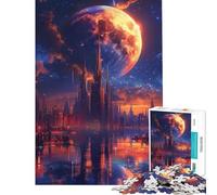 Hard Jigsaw Puzzle for Adults 1000 Pieces Futuristic City Moon Fun Activities at Home Pattern Assembly Anti-Stress Toys for And 14 Years And over (38x26cm)