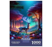 Hard Jigsaw Puzzle for Adults 1000 Pieces Futuristic Forest Deer Art Print Adult Jigsaw Puzzle Hands-on Game For Family Fun Challenging To Complete 52x38cm/1000pcs