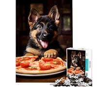 Hard Jigsaw Puzzle for Adults 1000 Pieces German Shepherd Pizza Pup Brain Teaser Game Challenging Game Toys Birthday Gifts Wall Art (Size 38x52cm)