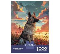Hard Jigsaw Puzzle for Adults 1000 Pieces German Shepherd Sunset Adult Puzzles Relax Games Enhance Memory Great Gift for Gaming 70x50cm/1000pcs