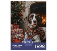 Hard Jigsaw Puzzle for Adults 1000 Pieces German Shorthaired Pointer Dog in Christmas Sweater by Fireplace Jigsaw for Adults Relax Games Difficult Challenge Birthday Present, Gifts, 70x50cm/1000pcs