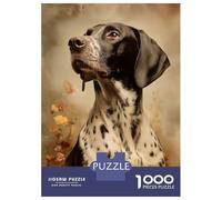 Hard Jigsaw Puzzle for Adults 1000 Pieces German Shorthaired Pointer Portrait with Floral Accents Puzzles for Adults Family Games Pattern Assembly Challenging To Complete 38x26cm/1000pcs