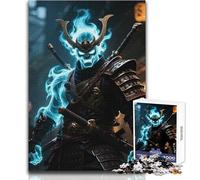 Hard Jigsaw Puzzle for Adults 1000 Pieces Ghostly Samurai Warrior with Blue Flames Soothing Quiet Time Enjoyment Strict Precision Standard Play Toy Size 38x26cm