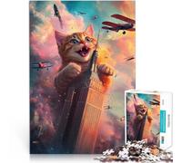 Hard Jigsaw Puzzle for Adults 1000 Pieces Giant Cat attack building Made of cardboard for ages 14 and over Suitable for couples Fun at Home Activities, Birthday Present,Travel Gifts。size:26x38cm