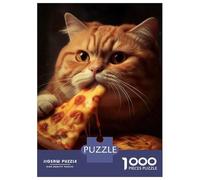 Hard Jigsaw Puzzle for Adults 1000 Pieces Ginger Cat Eating Pizza Puzzles for Adults Family Games Pattern Assembly Challenging To Complete 38x26cm/1000pcs