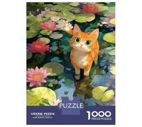Hard Jigsaw Puzzle for Adults 1000 Pieces Ginger Cat in Lily Pond Adult Jigsaw Puzzle Relax Games Enhance Memory Educational Challenge 52x38cm/1000pcs