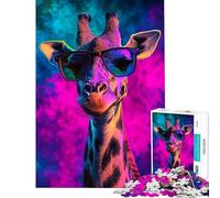 Hard Jigsaw Puzzle for Adults 1000 Pieces Giraffe in Neon Gaze Adult Jigsaw Puzzle Relaxing Games Enhance Memory Challenging To Complete (Size 38x52cm)