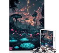 Hard Jigsaw Puzzle for Adults 1000 Pieces Glowing Mushroom Landscape with Lightning DIY Toys Gift Birthday Practical Game Artists' Collection, Fine Arts Size 38x52cm