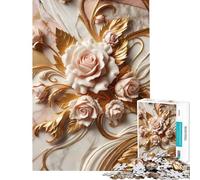 Hard Jigsaw Puzzle for Adults 1000 Pieces Gold ﹨u Pink D Roses Fun Activities at Home Family Activities Fun Games Suitable for Ages 14 And Up (50X75CM)