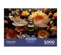 Hard Jigsaw Puzzle for Adults 1000 Pieces Golden Bee with Flowers Jigsaw Brain Teaser Game Analysis And Logic Great Gift for Gaming 52x38cm/1000pcs