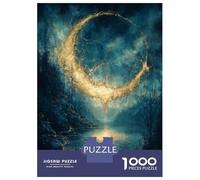 Hard Jigsaw Puzzle for Adults 1000 Pieces Golden Crescent Moon Over Lake Kintsugi Fantasy Art Jigsaw for Adults Relax Games Difficult Challenge Birthday Present, Gifts, 38x26cm/1000pcs