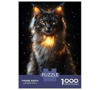 Hard Jigsaw Puzzle for Adults 1000 Pieces Golden Glow Maine Coon - Mystical Cat Art - Enchanted Feline Portrait Adult Jigsaw Puzzle Relax Games Enhance Memory Educational Challenge 70x50cm/1000pcs
