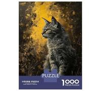 Hard Jigsaw Puzzle for Adults 1000 Pieces Golden Meadows Maine Coon Adult Jigsaw Relaxing Games Difficult Hard Educational Challenge 52x38cm/1000pcs