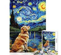 Hard Jigsaw Puzzle for Adults 1000 Pieces Golden Retriever Starry Night Painting Practical Game Wall Decoration Home Decoration Toys Birthday And Unique Gifts (38x26cm)