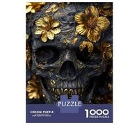 Hard Jigsaw Puzzle for Adults 1000 Pieces Golden Skull with Flowers Jigsaw Brain Teaser Game Analysis And Logic Great Gift for Gaming 70x50cm/1000pcs