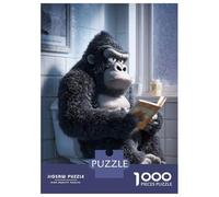 Hard Jigsaw Puzzle for Adults 1000 Pieces Gorilla Reading A Book on Toilet Jigsaw for Adults Hands-on Game Wall Art Birthday Present, Gifts, 52x38cm/1000pcs