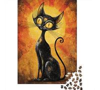 Hard Jigsaw Puzzle for Adults 1000 Pieces Gothic Black Cat Art Print Jigsaw Puzzle Anti-Stress Toys Precision Cutting Great Gift for Gaming 70x50cm/1000pcs