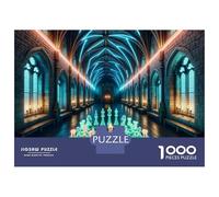Hard Jigsaw Puzzle for Adults 1000 Pieces Gothic Neon Chess Room Jigsaw for Adults Relax Games Difficult Challenge Birthday Present, Gifts, 38x26cm/1000pcs