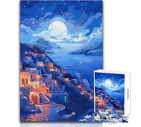 Hard Jigsaw Puzzle for Adults 1000 Pieces Greece Santorini Moon Family Fun & Game Night Pattern Assembly Anti-Stress Toys Size 38x26cm