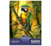 Hard Jigsaw Puzzle for Adults 1000 Pieces Green And Yellow Parrot on Bamboo Jigsaw Brain Teaser Game Analysis And Logic Great Gift for Gaming 52x38cm/1000pcs
