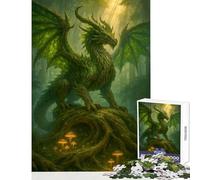 Hard Jigsaw Puzzle for Adults 1000 Pieces Green Dragon in Enchanted Forest Home Decoration Toys Gifts for Women Men Relax Games Challenging To Complete Size 38x26cm