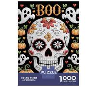 Hard Jigsaw Puzzle for Adults 1000 Pieces Halloween Embroidery Skull with Pumpkins And Ghosts Puzzles for Adults DIY Toys Improve Memory Birthday Present, Gifts, 38x26cm/1000pcs
