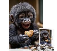 Hard Jigsaw Puzzle for Adults 1000 Pieces Happy Gorilla with Cookie Educational Toy Great Gift for Games Educational Games Artists' Collection, Fine Arts Size 38x26cm