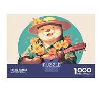 Hard Jigsaw Puzzle for Adults 1000 Pieces Happy Otter Playing Ukulele in Hawaii Adult Puzzles Relax Games Enhance Memory Great Gift for Gaming 38x26cm/1000pcs