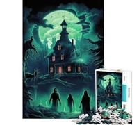 Hard Jigsaw Puzzle for Adults 1000 Pieces Haunted House with Ghosts in Moonlight Help The Brain Exercise For Family Fun Educational Toy for Ages 14 And over (50X75cm)
