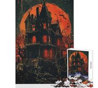 Hard Jigsaw Puzzle for Adults 1000 Pieces Haunted Mansion Under Blood Moon Educational Games Difficult Hard Toy Wall Decor Artists' Collection, Fine Arts (50x75cm)