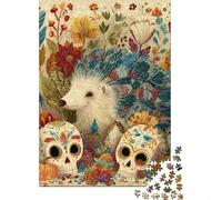 Hard Jigsaw Puzzle for Adults 1000 Pieces Hedgehog with Sugar Skulls And Flowers Puzzles for Adults Toy Wall Decor Stress Reliever Birthday Present, Gifts, 52x38cm/1000pcs
