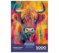 Hard Jigsaw Puzzle for Adults 1000 Pieces Highland Cow Colorful Art Jigsaw for Adults Hands-on Game Wall Art Birthday Present, Gifts, 52x38cm/1000pcs
