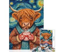 Hard Jigsaw Puzzle for Adults 1000 Pieces Highland Cow in Starry Night Educational Games Difficult Hard Toy Wall Decor Artists' Collection, Fine Arts (38x52cm)