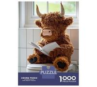 Hard Jigsaw Puzzle for Adults 1000 Pieces Highland Cow Plush Reading on Toilet Adult Jigsaw Puzzle Hands-on Game For Family Fun Challenging To Complete 70x50cm/1000pcs