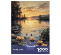 Hard Jigsaw Puzzle for Adults 1000 Pieces Impressionist Inspired Water Lilies at Sunset Adult Jigsaw Puzzle Relax Games Enhance Memory Educational Challenge 70x50cm/1000pcs