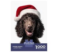 Hard Jigsaw Puzzle for Adults 1000 Pieces Irish Water Spaniel with Santa Hat Jigsaw Brain Teaser Game Analysis And Logic Great Gift for Gaming 52x38cm/1000pcs