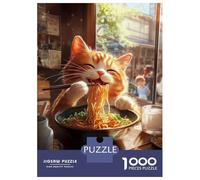 Hard Jigsaw Puzzle for Adults 1000 Pieces Japanese Cat Eating Ramen Jigsaw Brain Teaser Game Analysis And Logic Great Gift for Gaming 52x38cm/1000pcs