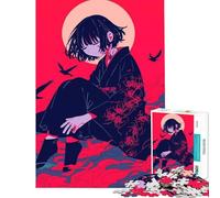 Hard Jigsaw Puzzle for Adults 1000 Pieces Kimono Girl with Crows And Moon Help The Brain Exercise For Family Fun Educational Toy for Ages 14 And over (38X26cm)
