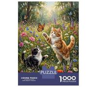 Hard Jigsaw Puzzle for Adults 1000 Pieces Kittens Playing with Butterflies in A Meadow Jigsaw for Adults Hands-on Game Wall Art Birthday Present, Gifts, 38x26cm/1000pcs