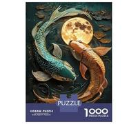 Hard Jigsaw Puzzle for Adults 1000 Pieces Koi Fish And Moon Japanese Asian Yin And Yang Jigsaw Brain Teaser Game Analysis And Logic Great Gift for Gaming 52x38cm/1000pcs