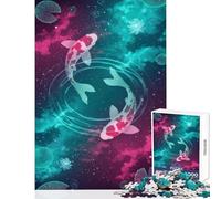 Hard Jigsaw Puzzle for Adults 1000 Pieces Koi Fish in Cosmic Pond Toy Wall Decor Art Work Gift Practical Game Artists' Collection, Fine Arts Size 38x26cm