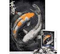 Hard Jigsaw Puzzle for Adults 1000 Pieces Koi Fish Yin Yang Illustration Educational Games Difficult Hard Toy Wall Decor Artists' Collection, Fine Arts (38x26cm)