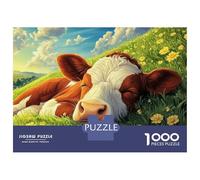 Hard Jigsaw Puzzle for Adults 1000 Pieces Lazy Cow Chillout on Meadow Teenager Puzzles Hands-on Game Staycation Kill Time Great Gift for Gaming 52x38cm/1000pcs