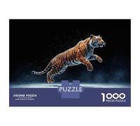 Hard Jigsaw Puzzle for Adults 1000 Pieces Leaping Tiger on Dark Background Teenager Puzzles Hands-on Game Staycation Kill Time Great Gift for Gaming 38x26cm/1000pcs