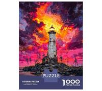Hard Jigsaw Puzzle for Adults 1000 Pieces Lighthouse, Fiery Sunset, Sea Puzzle for Adults Hands-on Game Difficult Hard Birthday Present, Gifts, 38x26cm/1000pcs